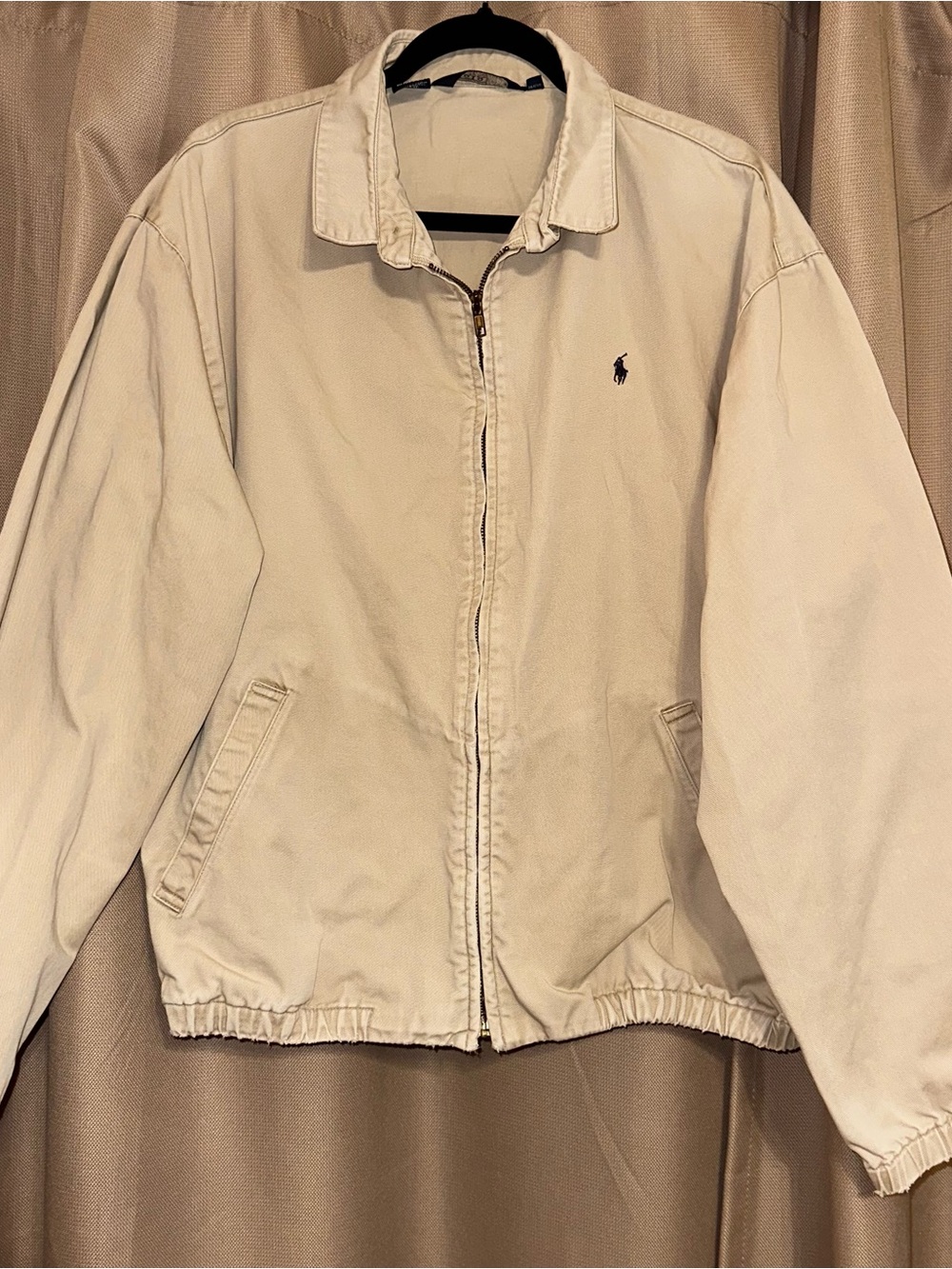 90’s Vintage Polo by Ralph Lauren Light Beige Zip-Up Harrington Jacket - Picture 3 of 8